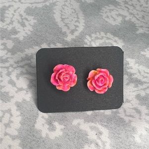 Metal-free Rose Earrings, Plastic Post Studs, Allergy Free Hypoallergenic